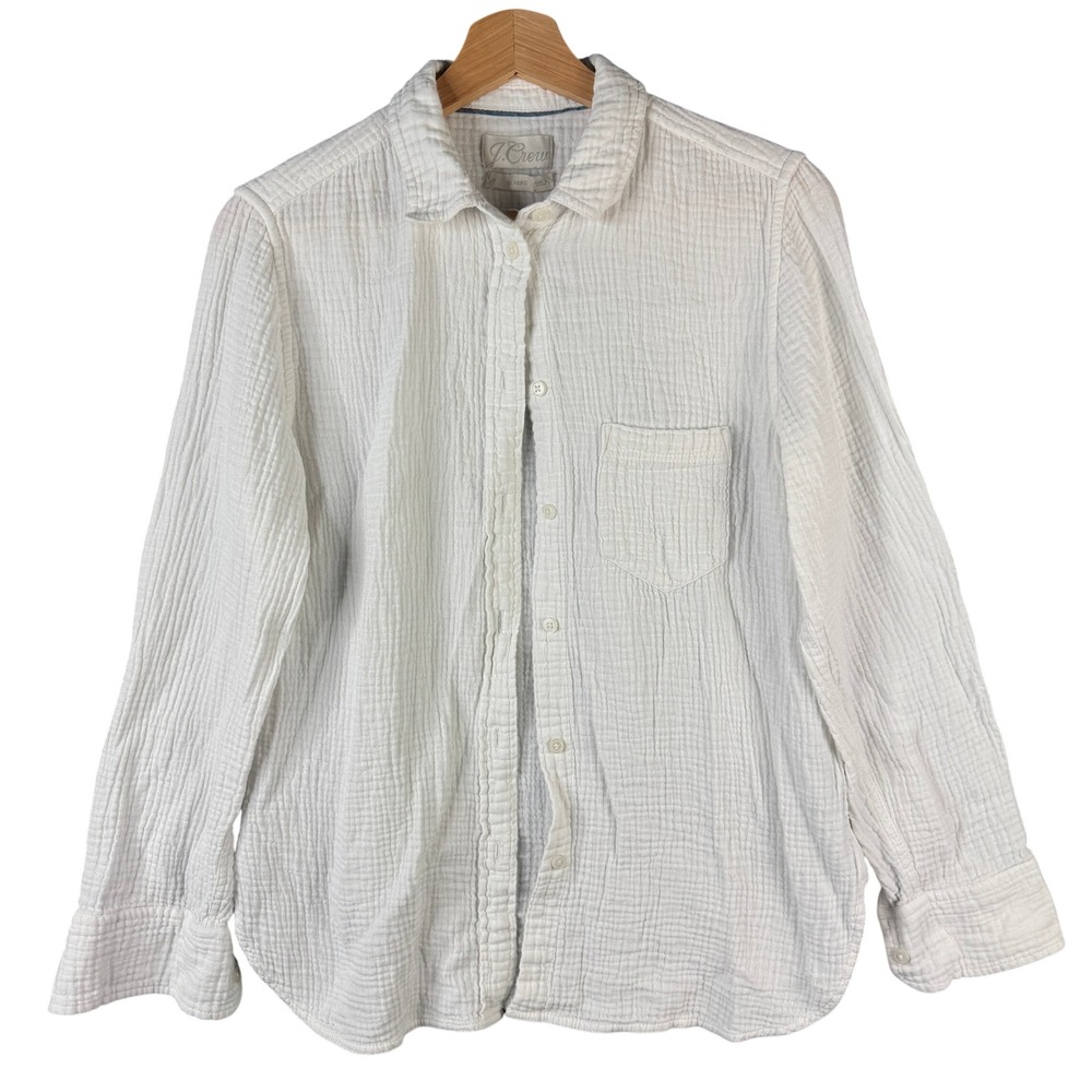 J.Crew Classic Fit Cotton Gauze Shirt White Long Sleeve AW686 Size S